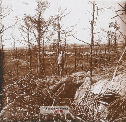 Massif de Moronvilliers, guerre WW1, plaque verre photo ancienne stéréo 6x13 cm