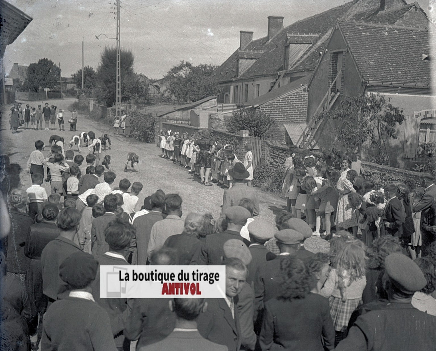 Fête de village, France, plaque verre, photo ancienne, négatif N&B 6x13 cm