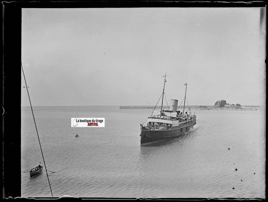 Caesarea 2, bateau, Plaque verre photo ancienne, négatif noir & blanc 9x12 cm