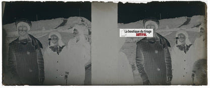 Famille, Belgique, Plaque verre stéréoscopie, négatif noir & blanc 4,5x10,7 cm