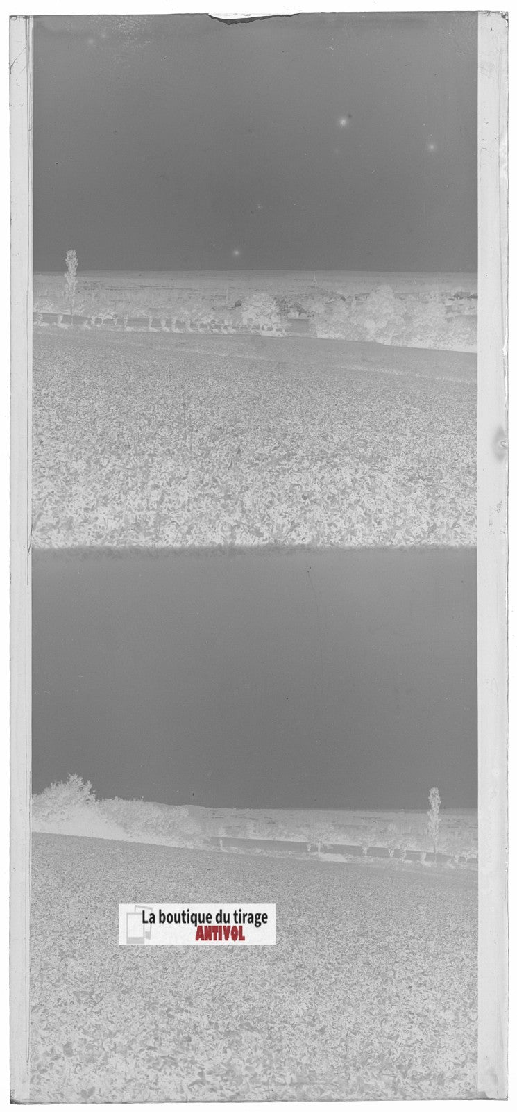 Champs, paysage France, plaque verre, photo ancienne, négatif N&B 6x13 cm