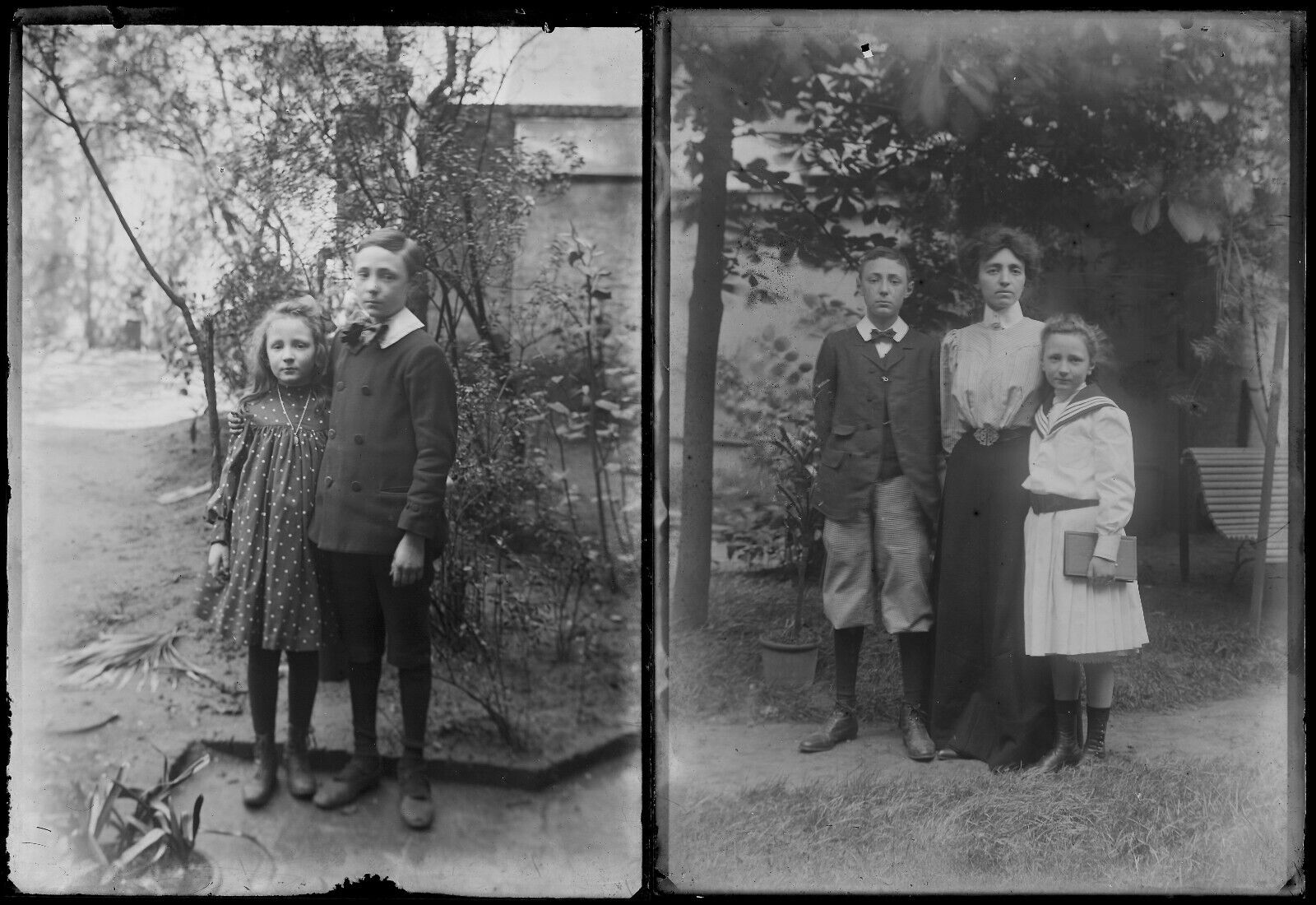 Belgique, famille, promenade, photo plaque verre, lot de 10 négatifs 13x18 cm