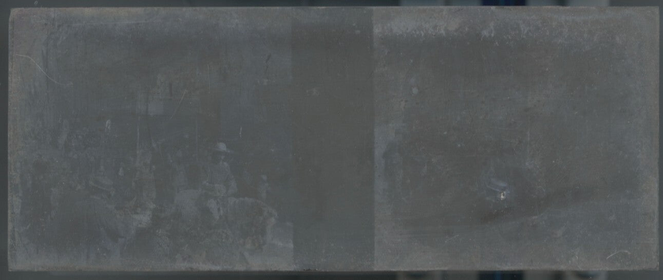 Cortège Bruges, Belgique, Plaque verre stéréo, négatif noir & blanc 4,5x10,7 cm