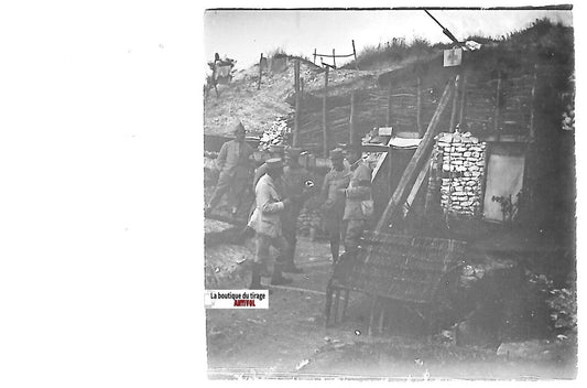 Somme, Ravin Sec, Guerre, Plaque verre stéréo, positif noir & blanc 4,5x10,7 cm