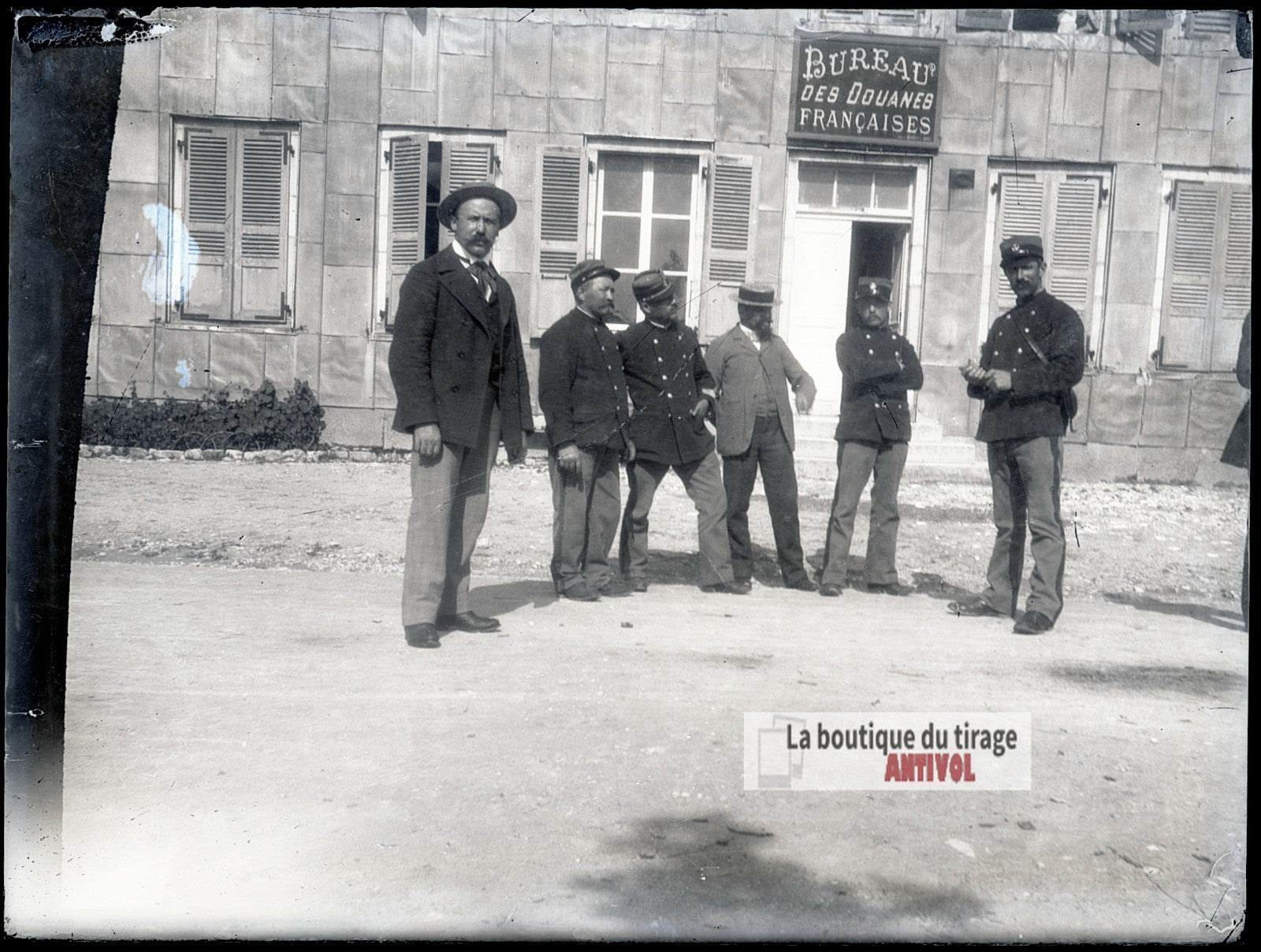 Bureau des Douanes françaises, plaque verre photo ancienne, négatif 9x12 cm