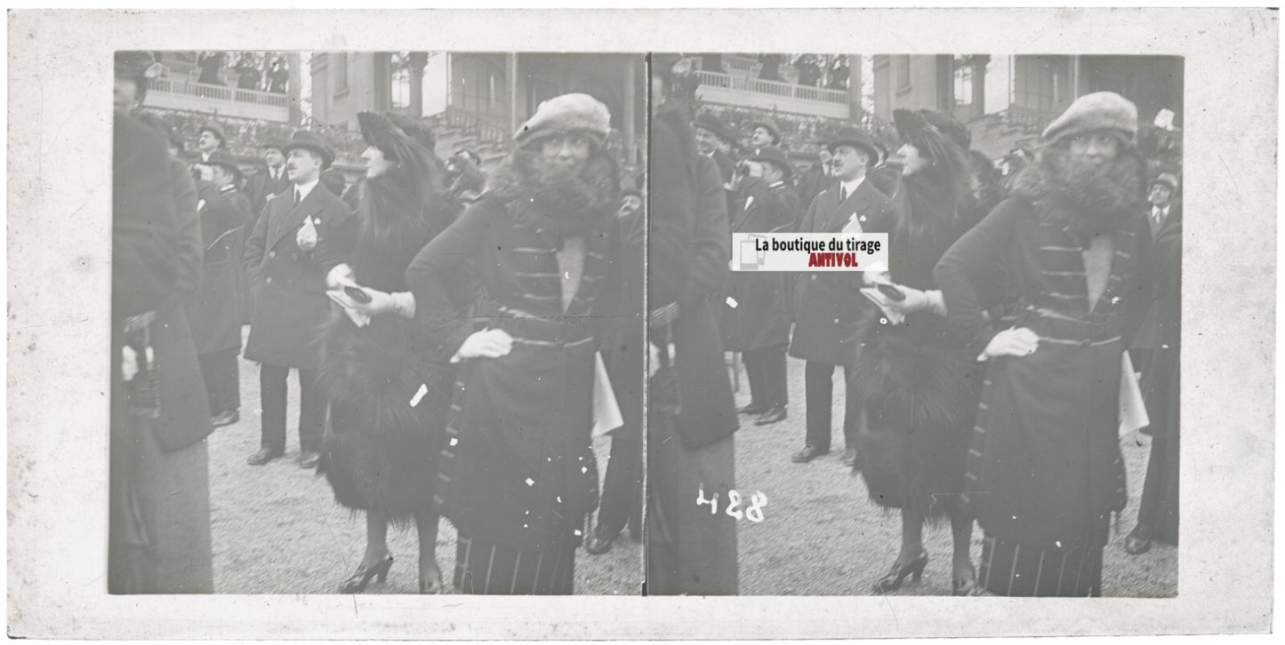 Hippodrome de Longchamp, Paris, stéréoscopie plaque verre, positif 8,5x17 cm