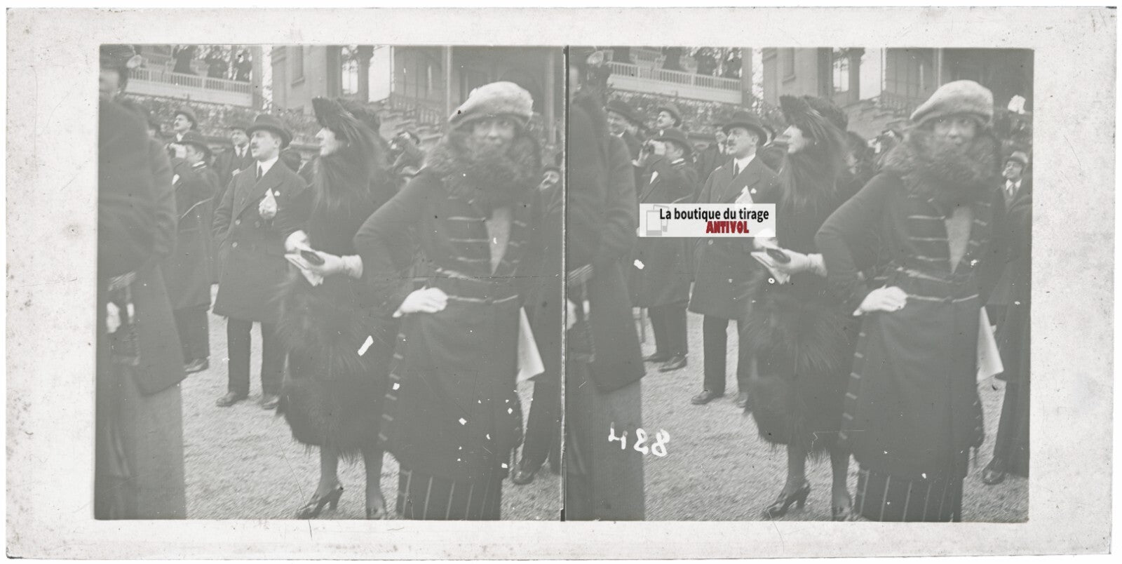 Hippodrome de Longchamp, Paris, stéréoscopie plaque verre, positif 8,5x17 cm