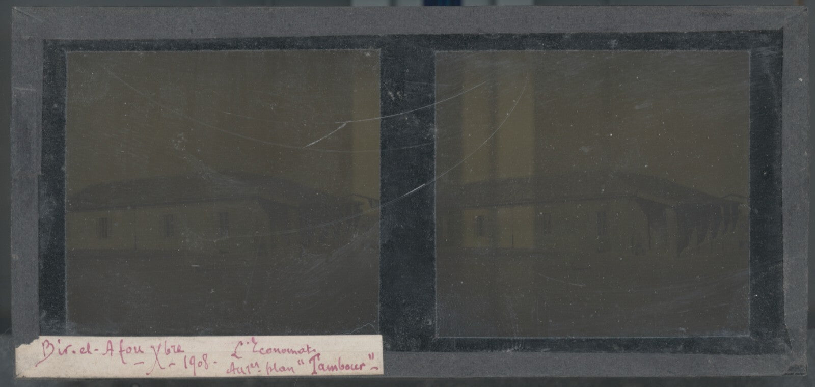 Village, Bir el Afou, Tunisie 1908, plaque verre stéréoscopique, positif 7x15 cm