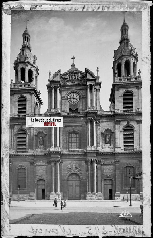 Plaque verre photo vintage, négatif noir & blanc 9x14 cm, Nancy, la cathédrale