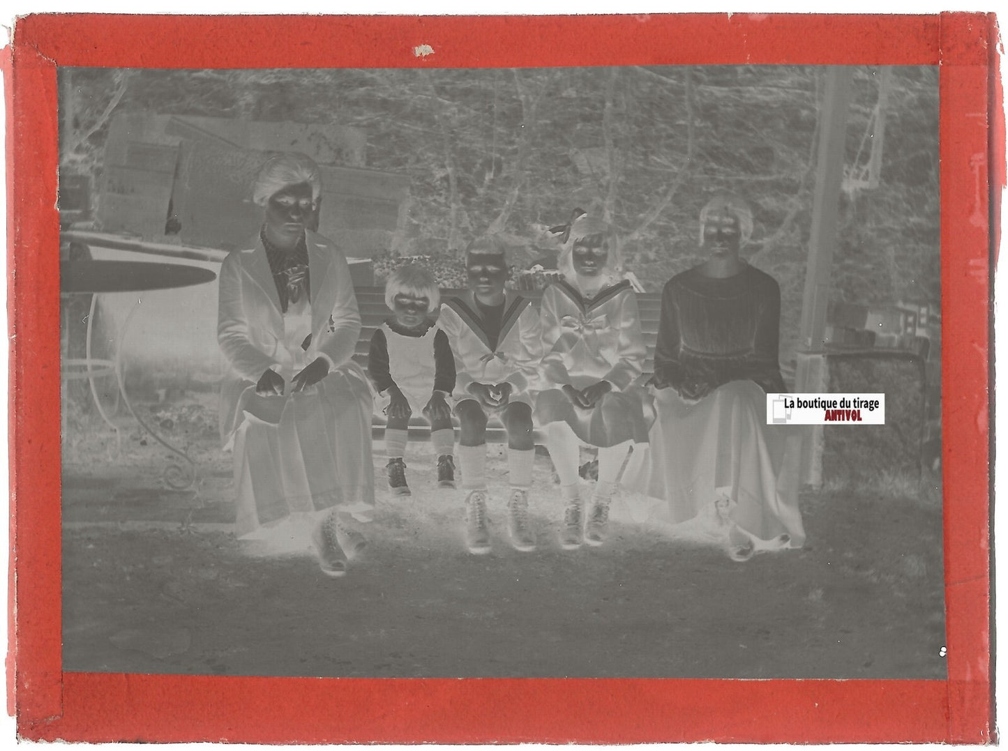 Famille, enfants, Plaque verre photo ancienne, négatif noir & blanc 9x12 cm