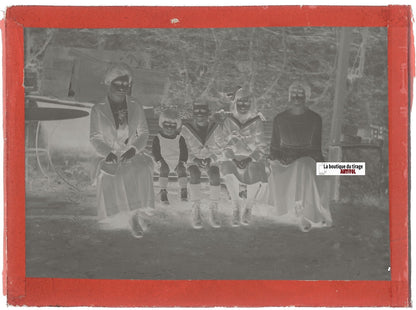 Famille, enfants, Plaque verre photo ancienne, négatif noir & blanc 9x12 cm