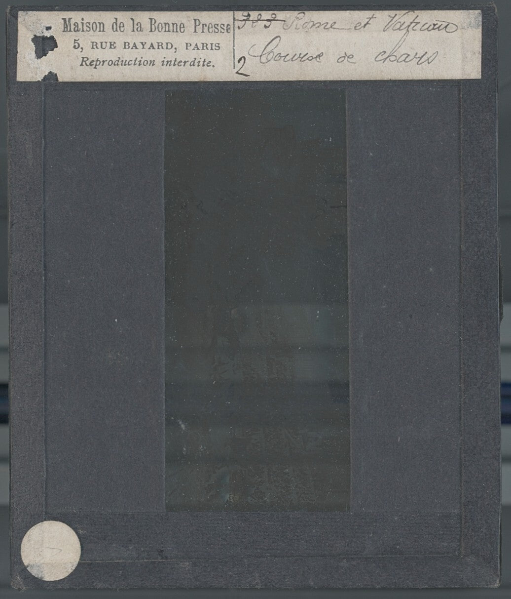 Course de chars, dessin, Rome, photo ancienne plaque de verre, positif 8,5x10 cm