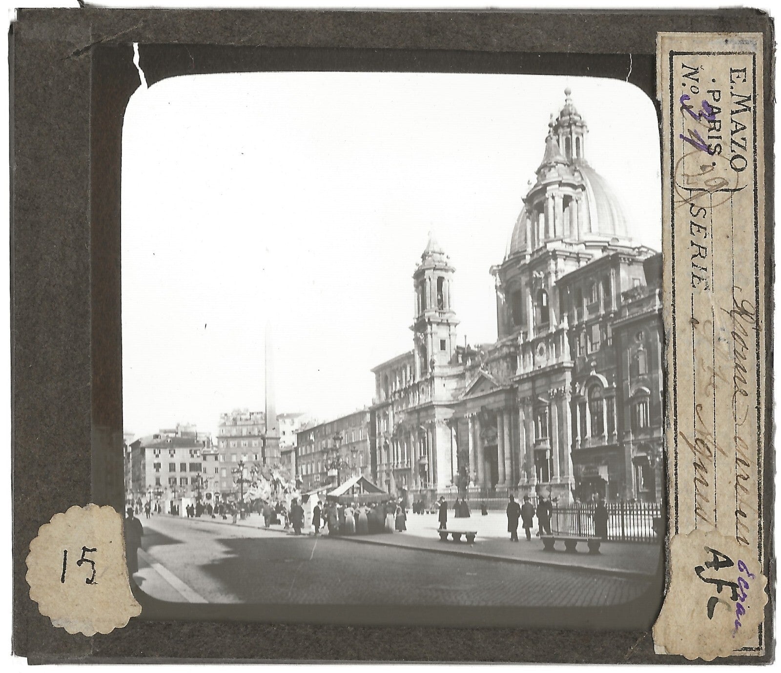 Piazza Navona, Rome, Italie, photo ancienne plaque de verre, positif 8,5x10 cm