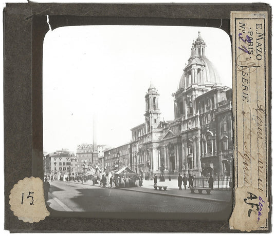 Piazza Navona, Rome, Italie, photo ancienne plaque de verre, positif 8,5x10 cm