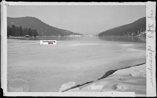 Plaque verre photo négatif noir & blanc 09x14 cm, lac de Gérardmer en hiver