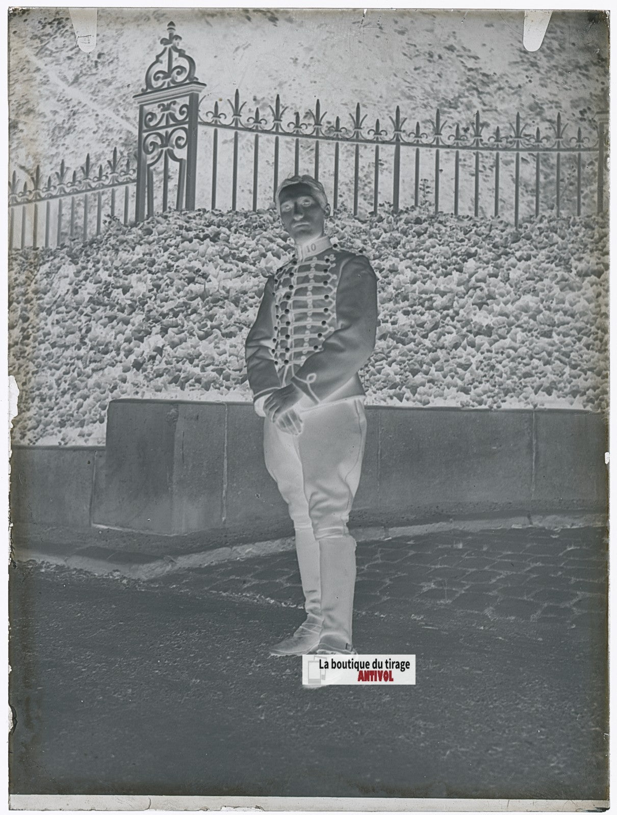 Soldat du 10ᵉ régiment, plaque verre, photo ancienne, négatif N&B 9x12 cm