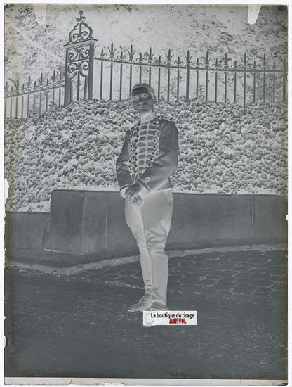Soldat du 10ᵉ régiment, plaque verre, photo ancienne, négatif N&B 9x12 cm