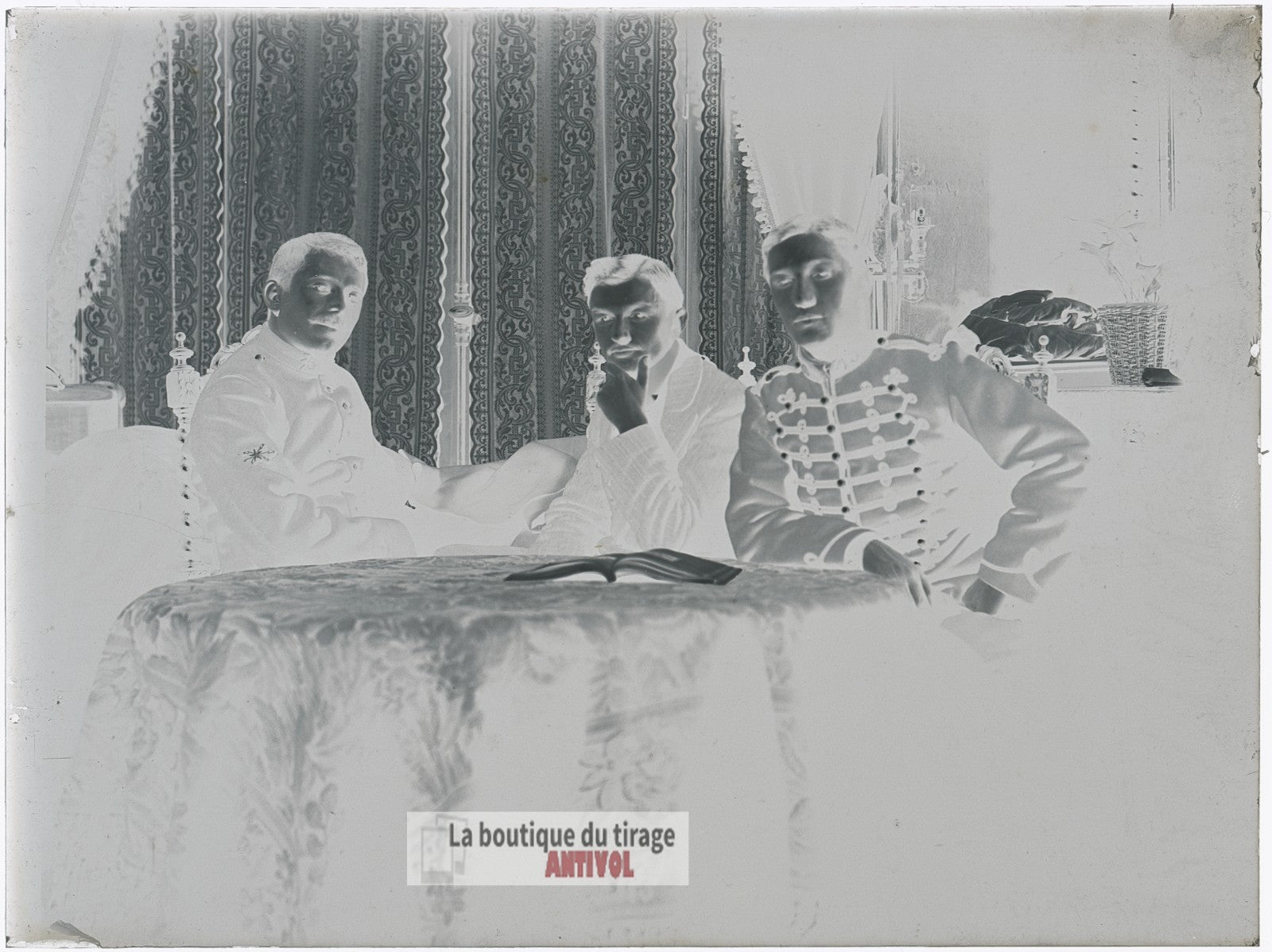 Jeunes militaires, Paris 1910, plaque verre, photo ancienne, négatif 9x12 cm