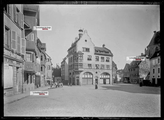 Plaque verre photo ancienne négatif noir et blanc 13x18 cm Haut-Rhin Colmar 