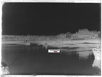 Port de Dieppe, bateaux, Plaque verre photo, négatif noir & blanc 9x12 cm