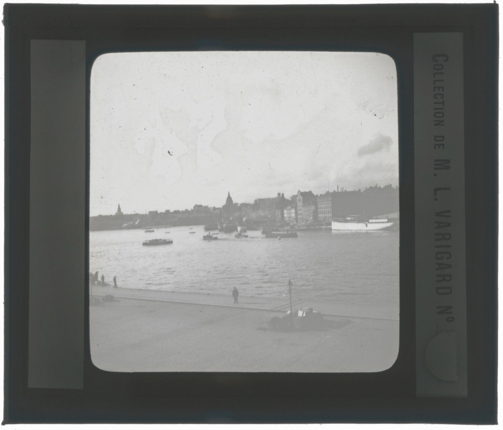Bateaux, Stockholm Suéde, photo ancienne plaque de verre, positif 8,5x10 cm