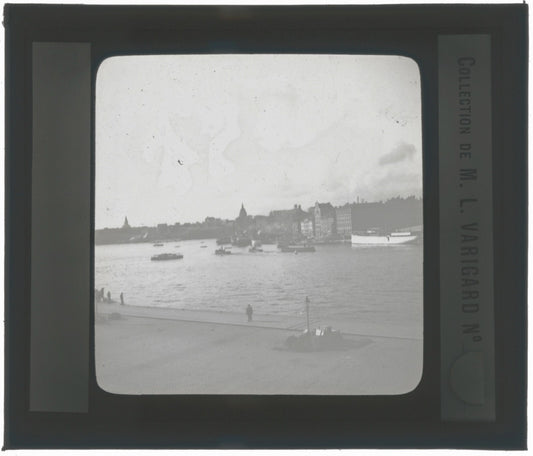 Bateaux, Stockholm Suéde, photo ancienne plaque de verre, positif 8,5x10 cm