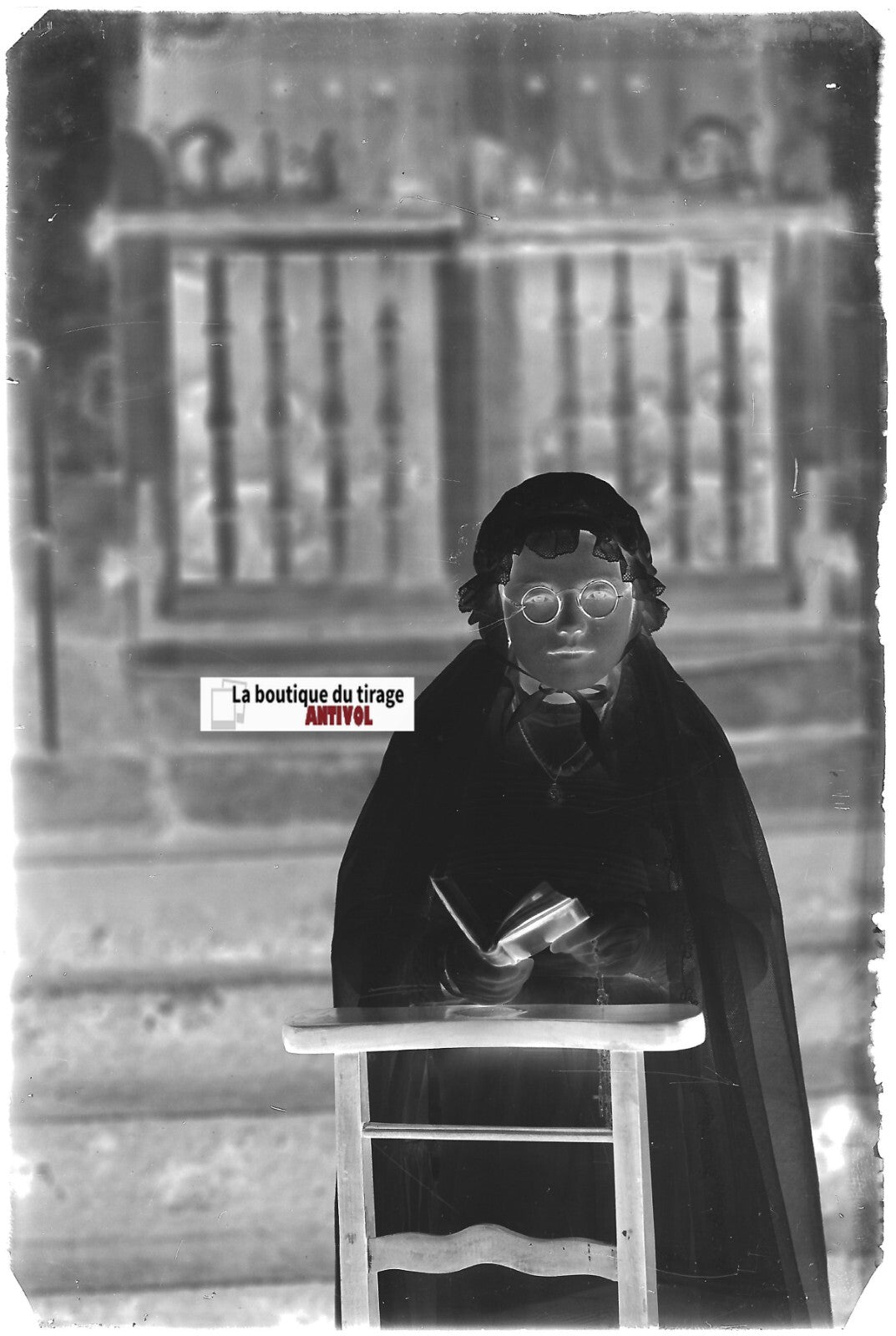 Communion, fille, Plaque verre photo, négatif noir & blanc 10x15 cm France