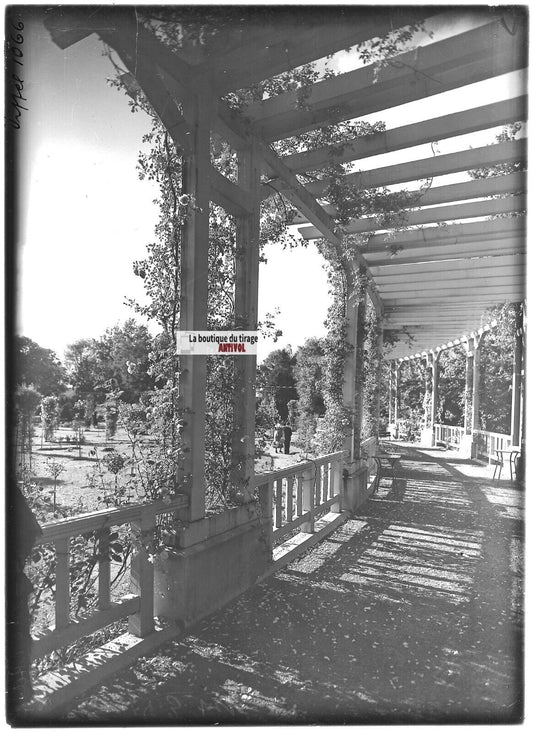 Plaque verre photo ancienne positif noir et blanc 13x18 cm Vittel parc jardin