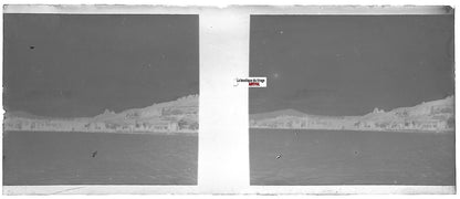 Eau, montagne, Plaque verre photo stéréo, négatif noir & blanc 4,5x10,7 cm