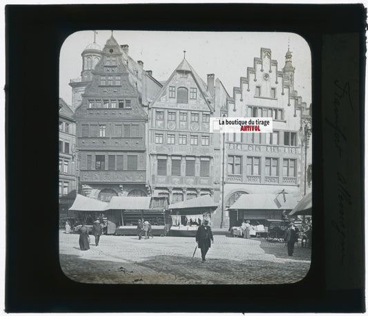 Francfort, Allemagne, photo plaque verre, noir & blanc, positif 8,5x10 cm