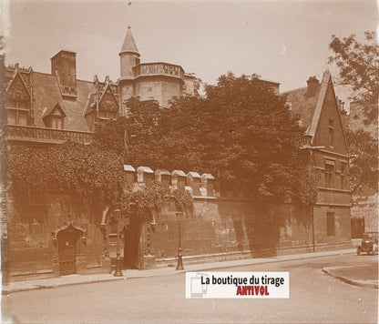 Musée de Cluny, Paris, plaque verre, photo ancienne stéréo, N&B 6x13 cm