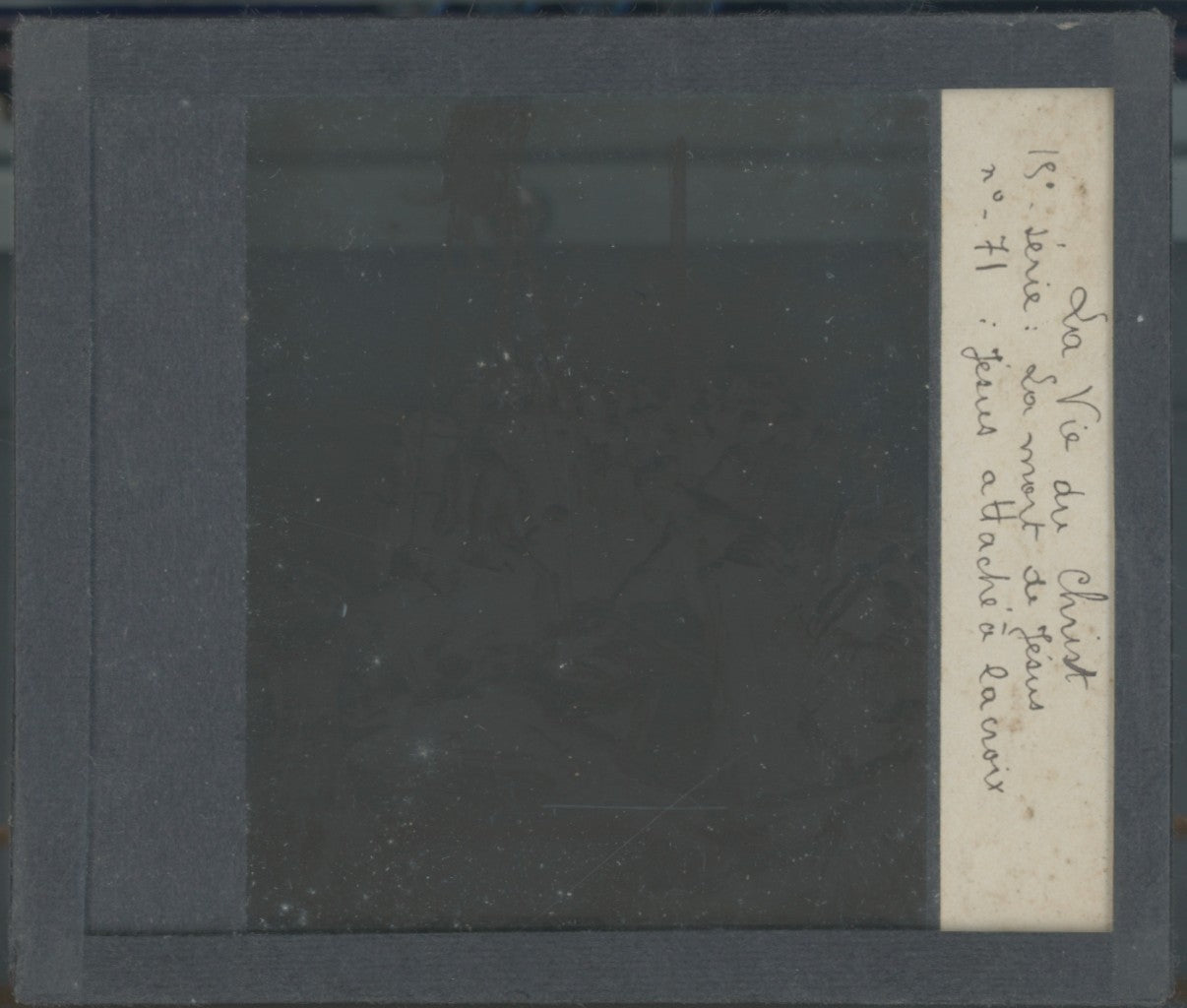 Jésus attaché à la croix, photo ancienne, plaque verre, noir & blanc, 8,5x10 cm