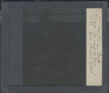 Jésus attaché à la croix, photo ancienne, plaque verre, noir & blanc, 8,5x10 cm