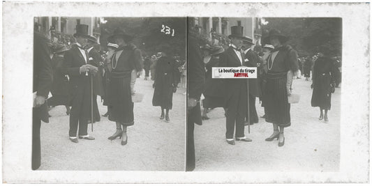 Scène de vie, Longchamp, Paris, plaque verre stéréoscopique, positif 8,5x17 cm