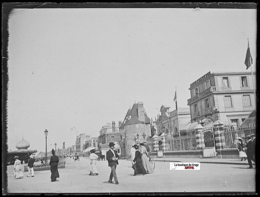 Dieppe France, place du Casino, Plaque verre photo, négatif noir & blanc 9x12 cm