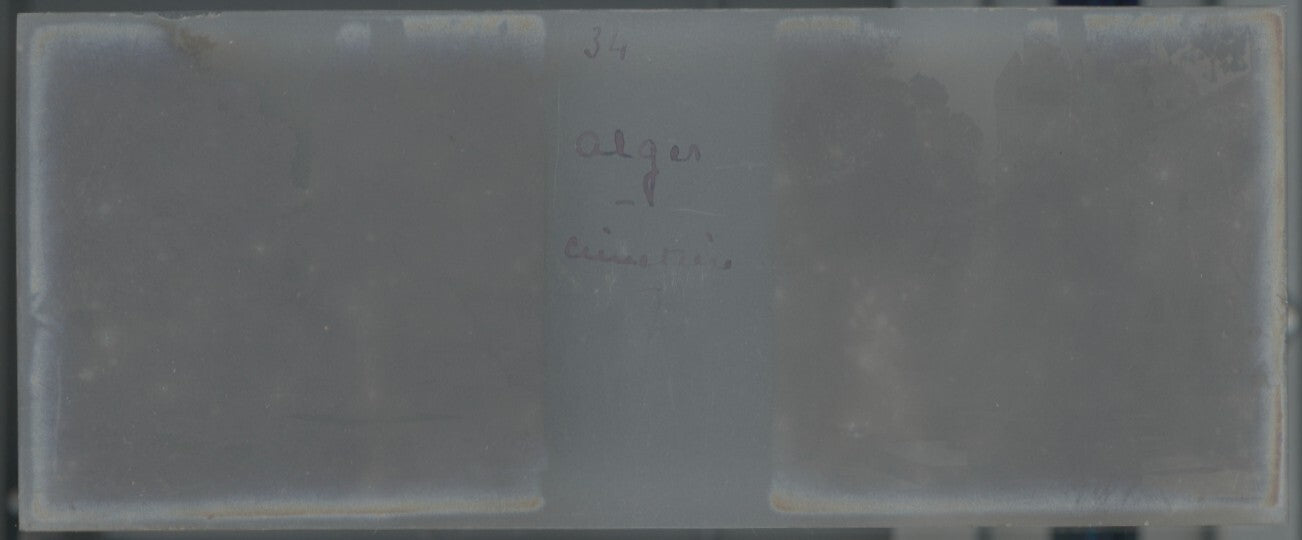Cimetière, Alger, Algérie, Plaque verre stéréo, positif noir & blanc 4,5x10,7 cm
