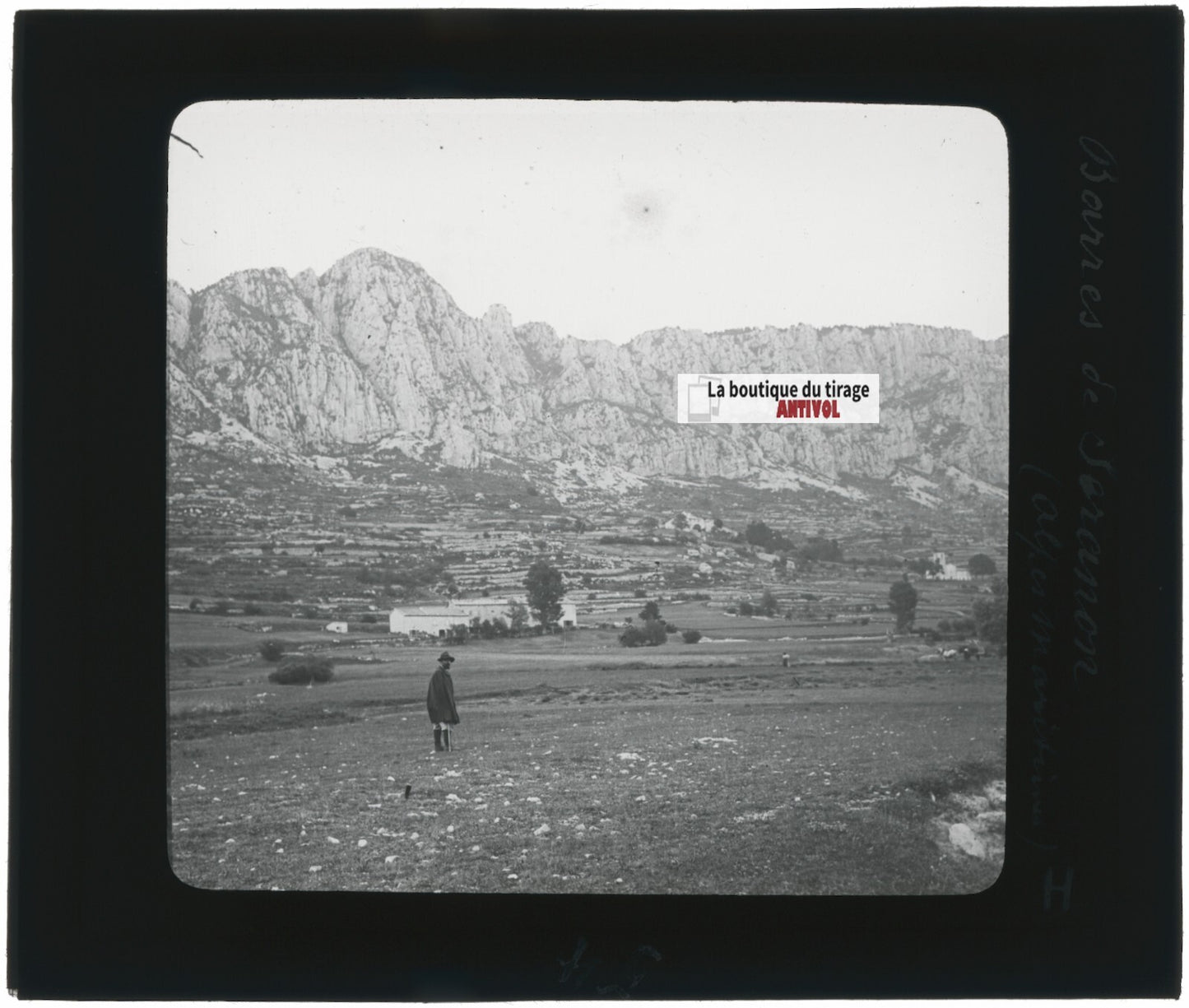 Séranon, paysage, falaise, photo ancienne plaque de verre, positif 8,5x10 cm