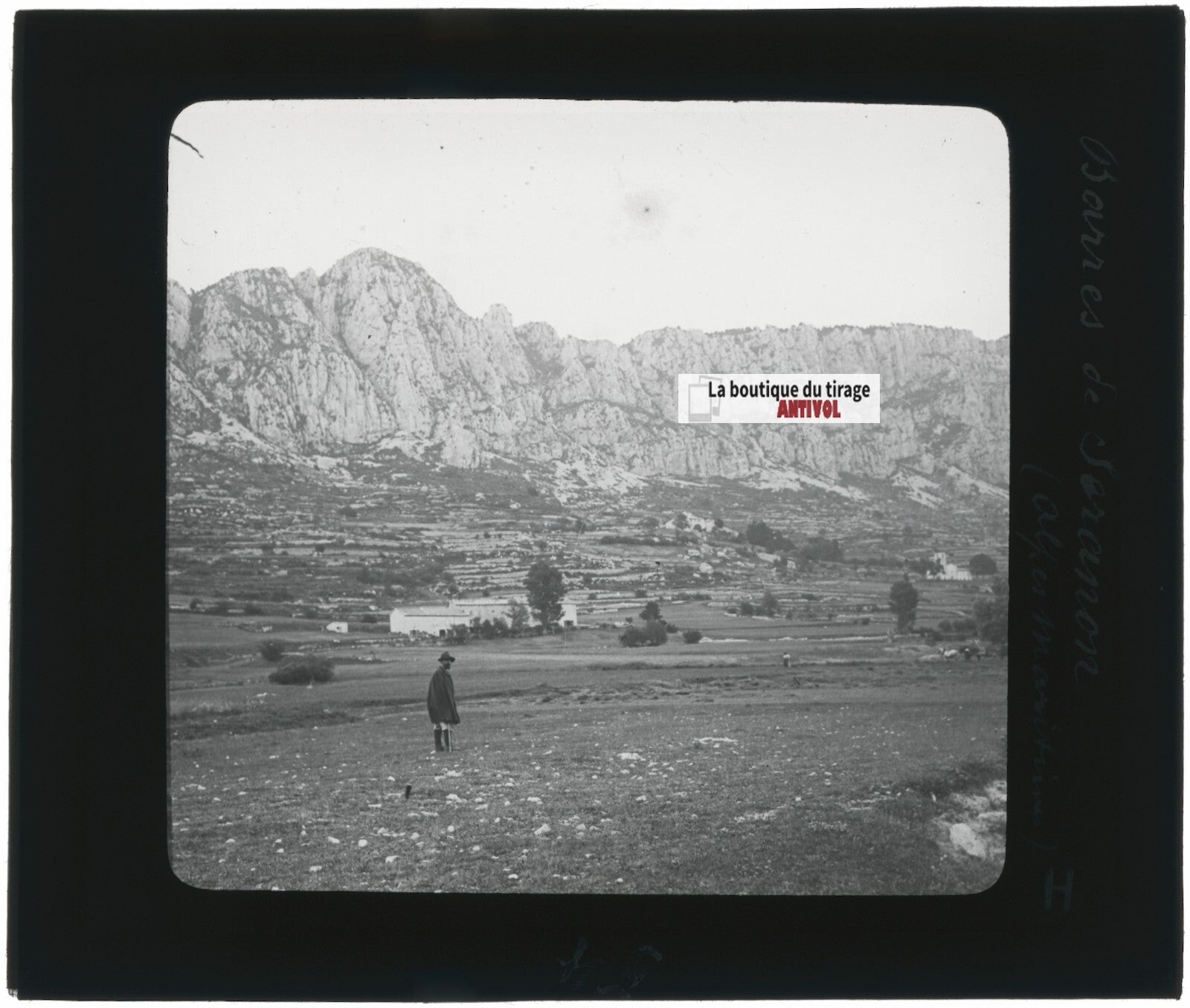 Séranon, paysage, falaise, photo ancienne plaque de verre, positif 8,5x10 cm