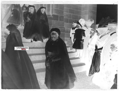 Rennes, Communion, Plaque verre photo ancienne, négatif noir & blanc 9x12 cm