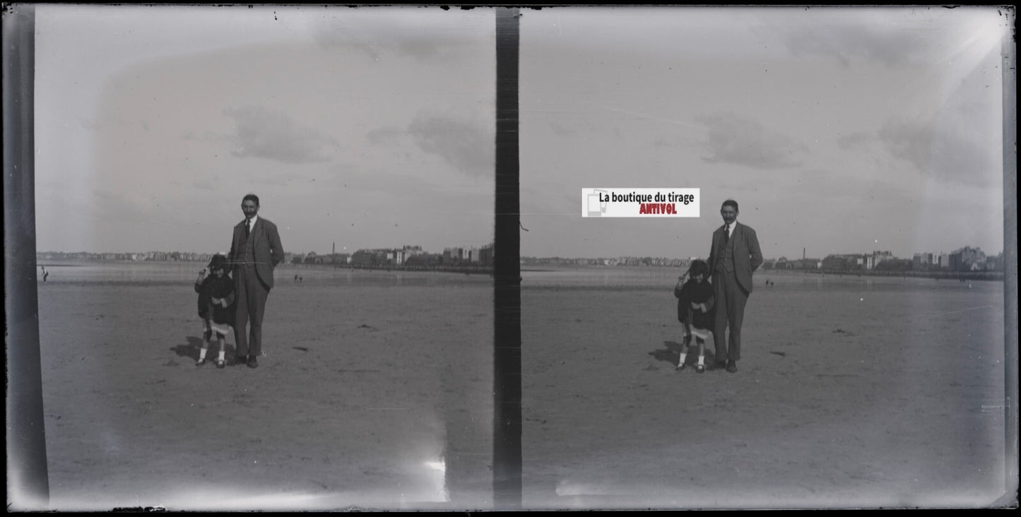 Bord de mer, Bretagne, stéréoscopie, photo plaque verre, négatif 9x18 cm