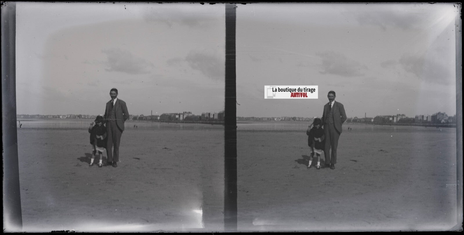 Bord de mer, Bretagne, stéréoscopie, photo plaque verre, négatif 9x18 cm