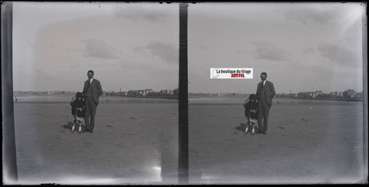 Bord de mer, Bretagne, stéréoscopie, photo plaque verre, négatif 9x18 cm