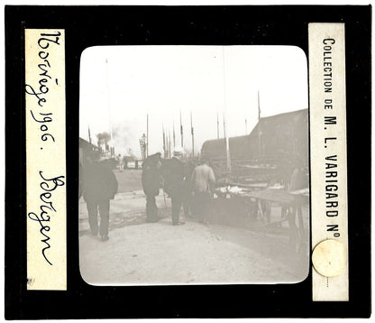 Port de Bergen, Norvège, photo ancienne plaque de verre, positif 8,5x10 cm