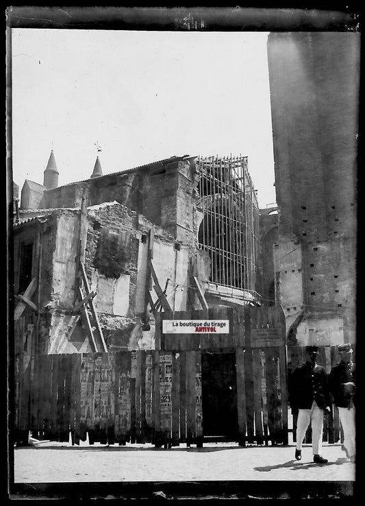 Plaque verre photo ancienne négatif noir et blanc 6x9 cm église ruine vintage - La Boutique Du Tirage 