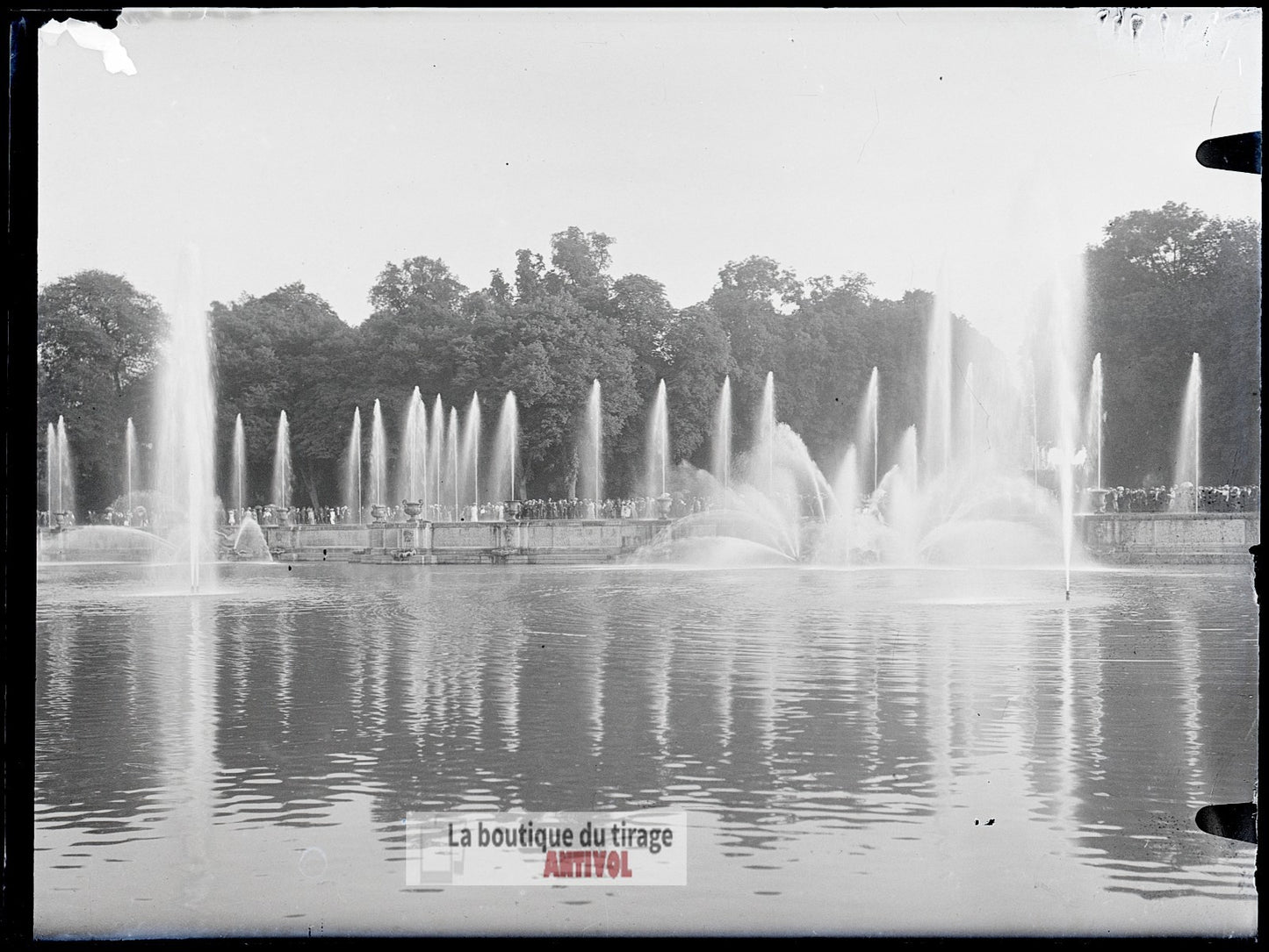 Château de Versailles, fontaines, plaque verre, photo ancienne, négatif 9x12 cm