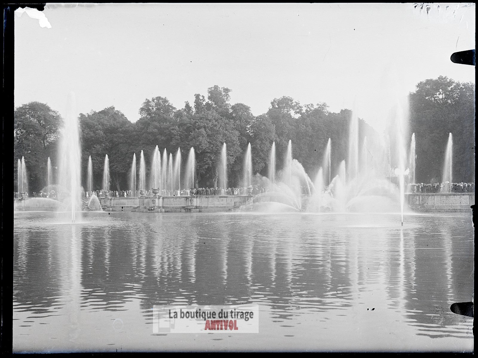 Château de Versailles, fontaines, plaque verre, photo ancienne, négatif 9x12 cm