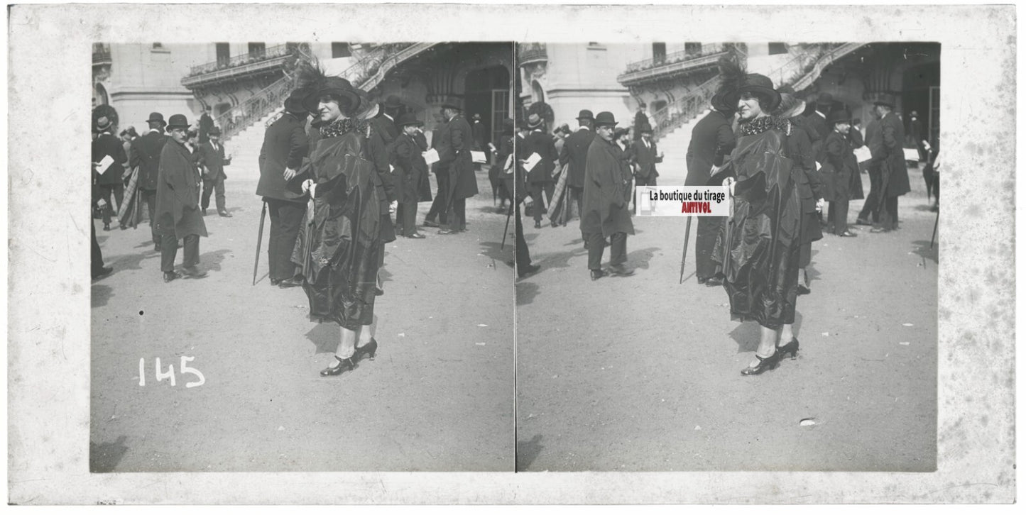 Hippodrome de Longchamp, Paris, plaque verre stéréoscopique, positif 8,5x17 cm