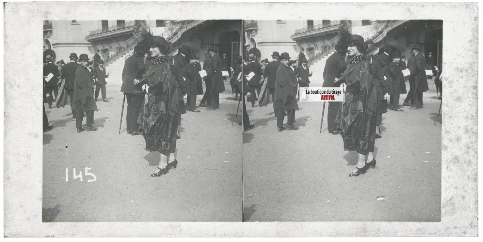 Hippodrome de Longchamp, Paris, plaque verre stéréoscopique, positif 8,5x17 cm