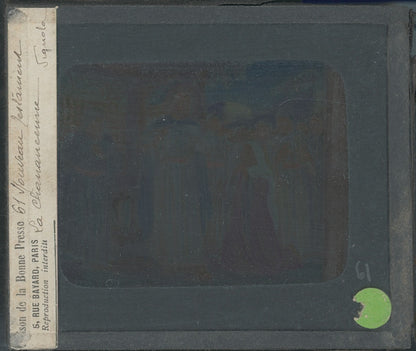 La Chananéenne, Jésus, dessin, plaque verre ancienne, couleur 8,5x10 cm