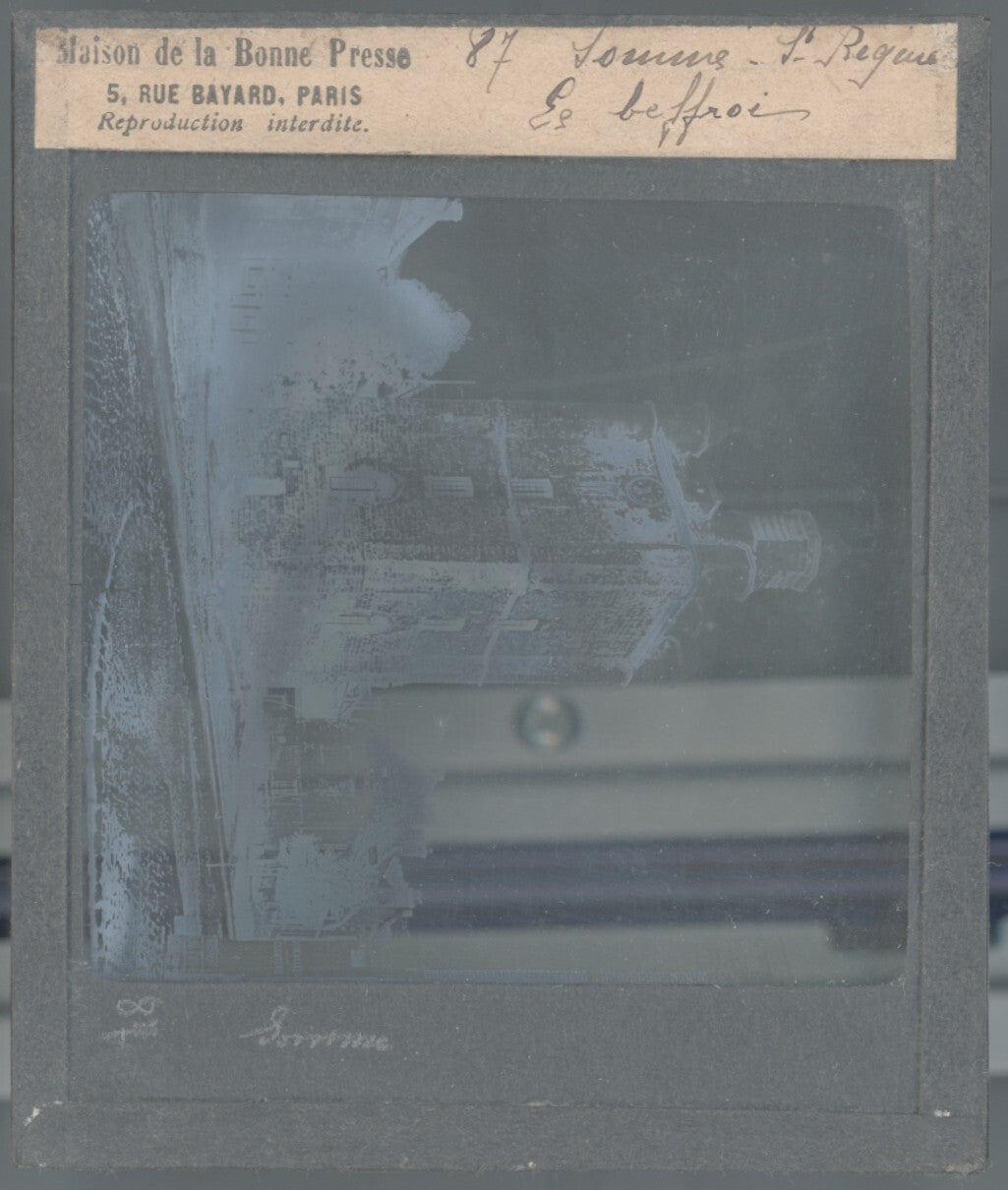 Beffroi de Saint-Riquier, Somme, photo ancienne plaque verre, positif 8,5x10 cm